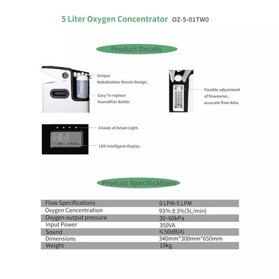 Hospital sistema de control inteligente de 5 LPM máquina del oxígeno de 5 litros